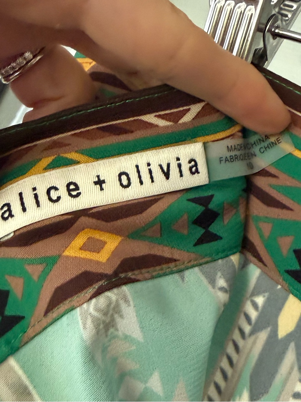 Alice + Olivia Green Aztec Print Athena Wide Leg Pant - Picture 8 of 10